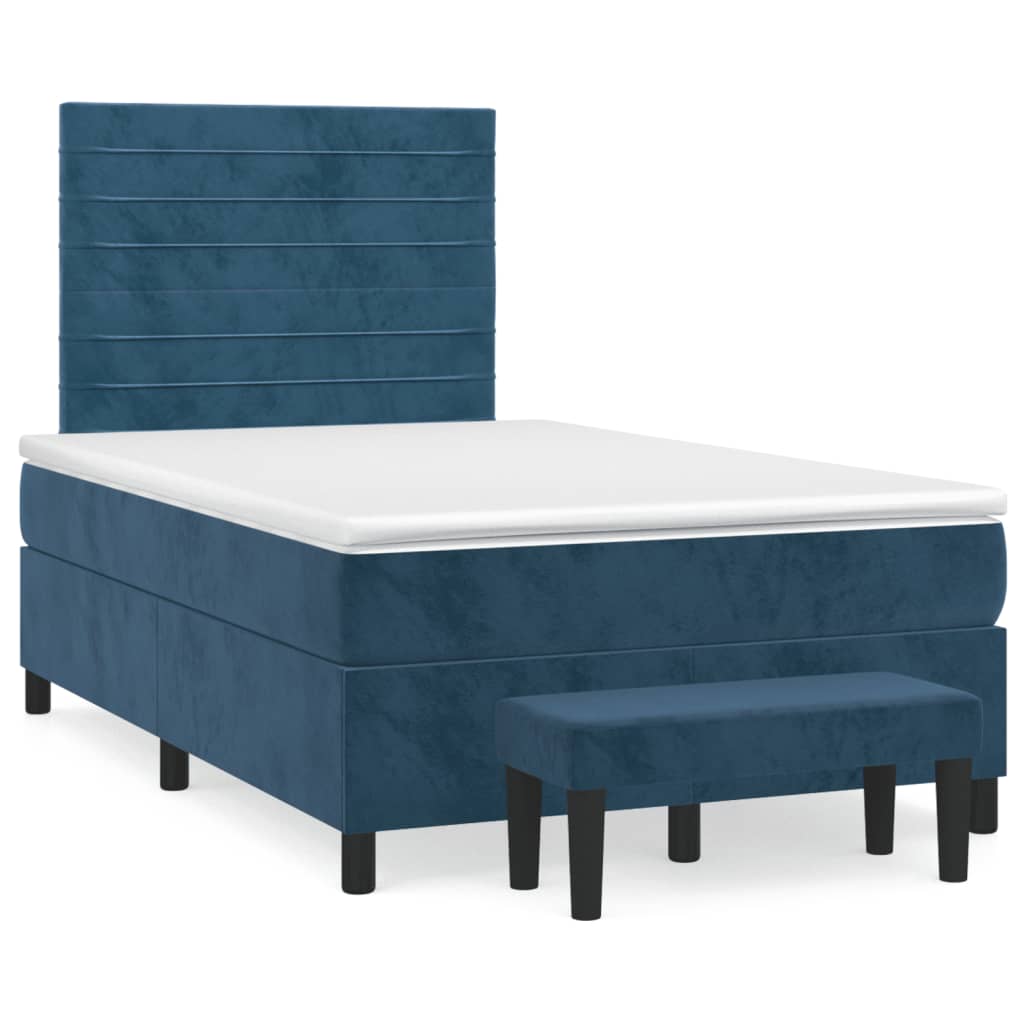 vidaXL Κρεβάτι Boxspring με Στρώμα Σκούρο Μπλε 120x190 εκ. Βελούδινο