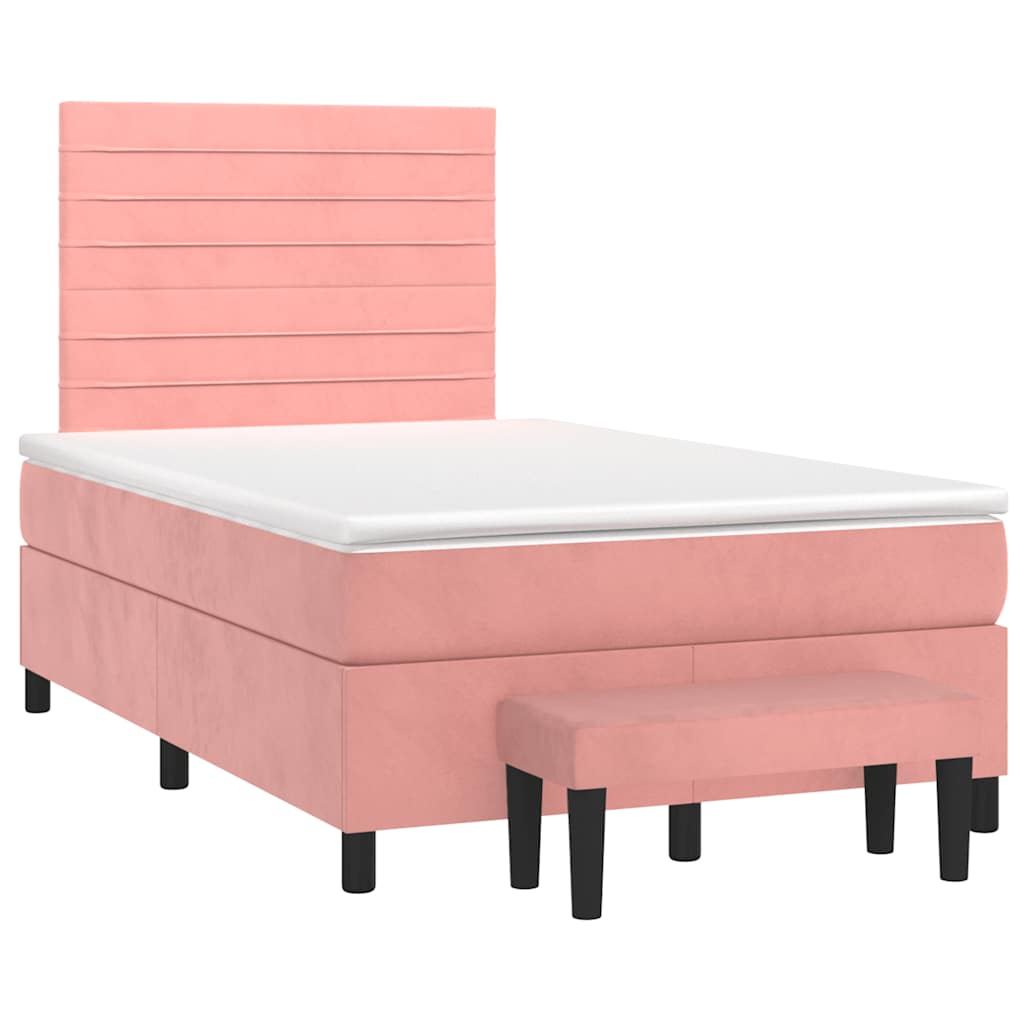 vidaXL Κρεβάτι Boxspring με Στρώμα Ροζ 120x190 εκ. Βελούδινο