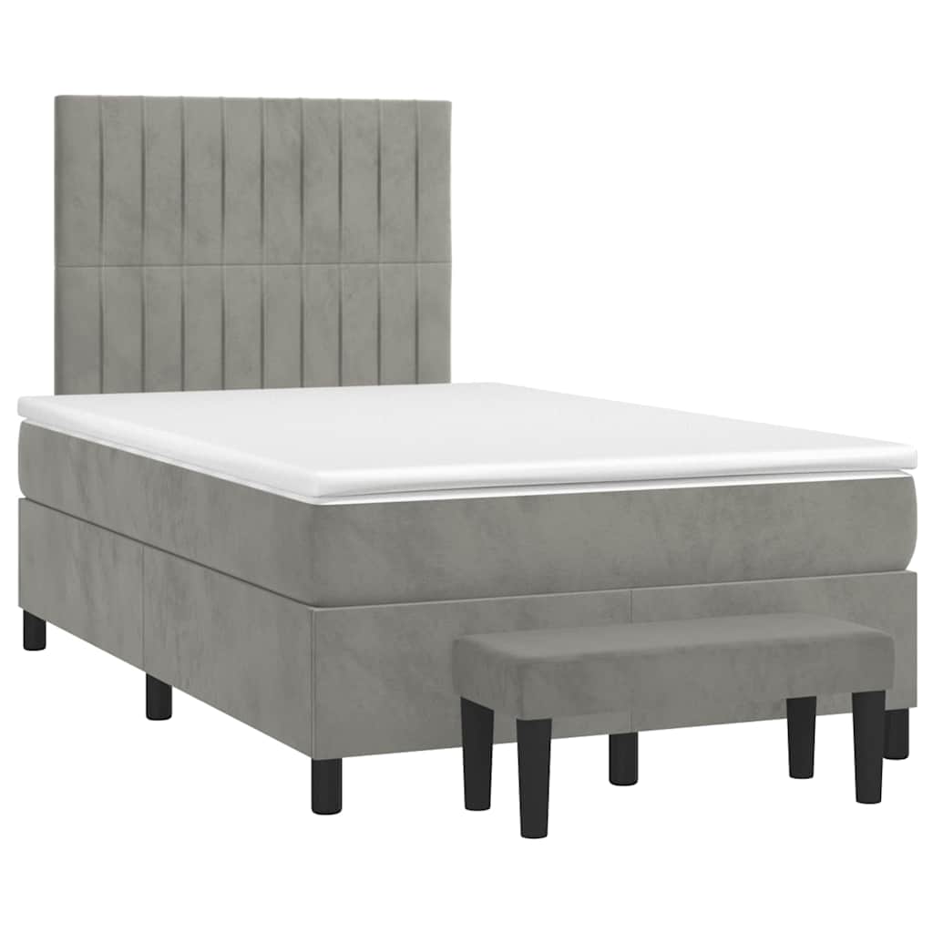 vidaXL Κρεβάτι Boxspring με Στρώμα Ανοιχτό Γκρι 120x190 εκ. Βελούδινο