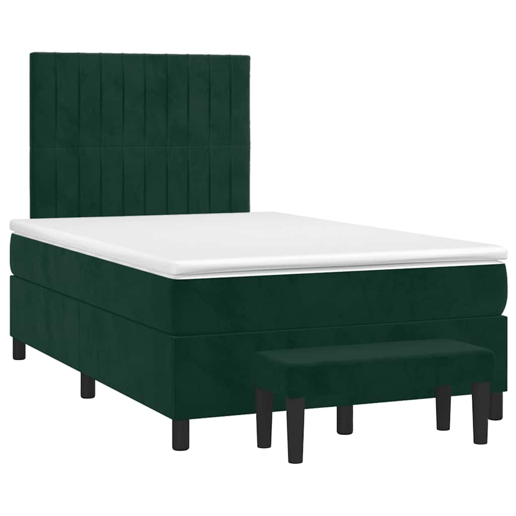 vidaXL Κρεβάτι Boxspring με Στρώμα Σκούρο Πράσινο 120x190εκ. Βελούδινο