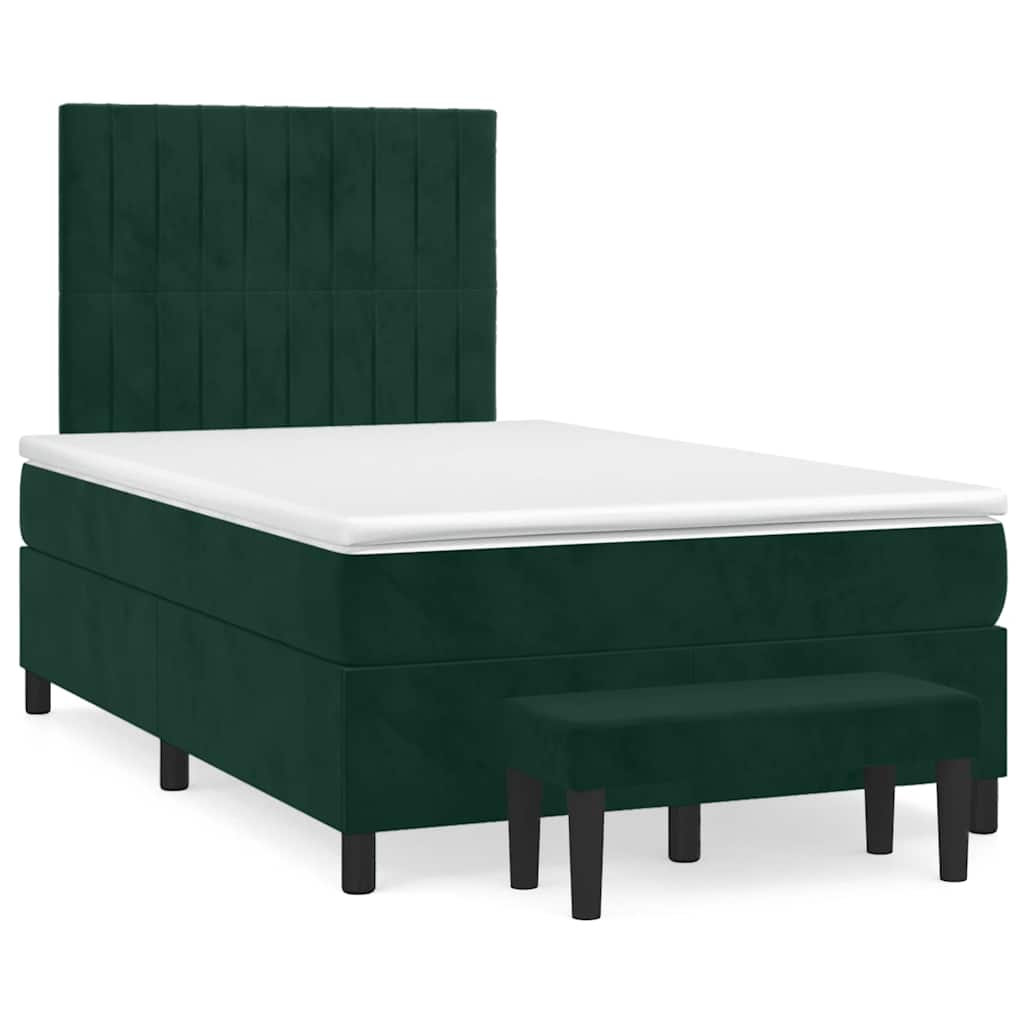 vidaXL Κρεβάτι Boxspring με Στρώμα Σκούρο Πράσινο 120x190εκ. Βελούδινο