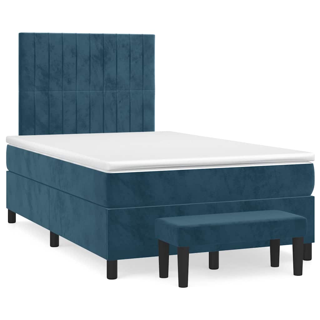 vidaXL Κρεβάτι Boxspring με Στρώμα Σκούρο Μπλε 120x190 εκ. Βελούδινο