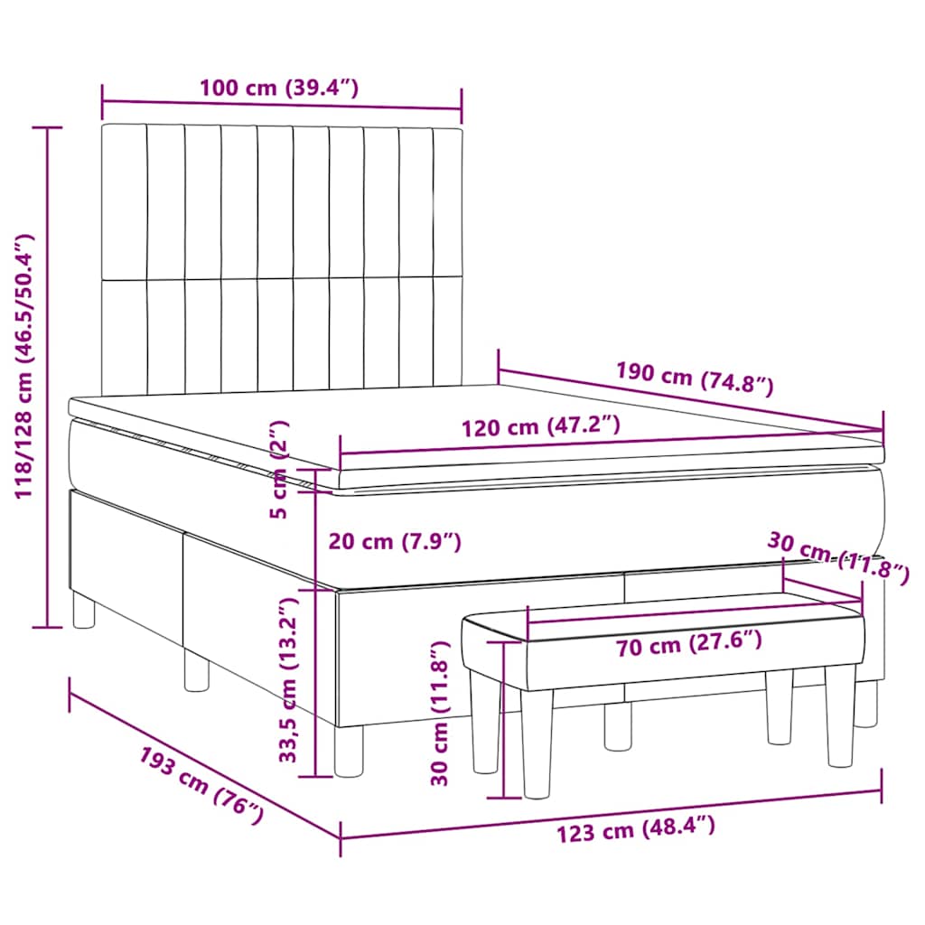 vidaXL Κρεβάτι Boxspring με Στρώμα Ροζ 120x190 εκ. Βελούδινο