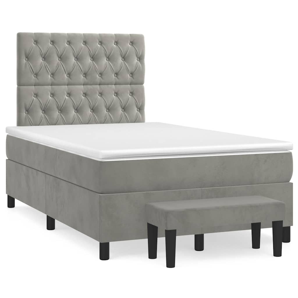 vidaXL Κρεβάτι Boxspring με Στρώμα Ανοιχτό Γκρι 120x190 εκ. Βελούδινο
