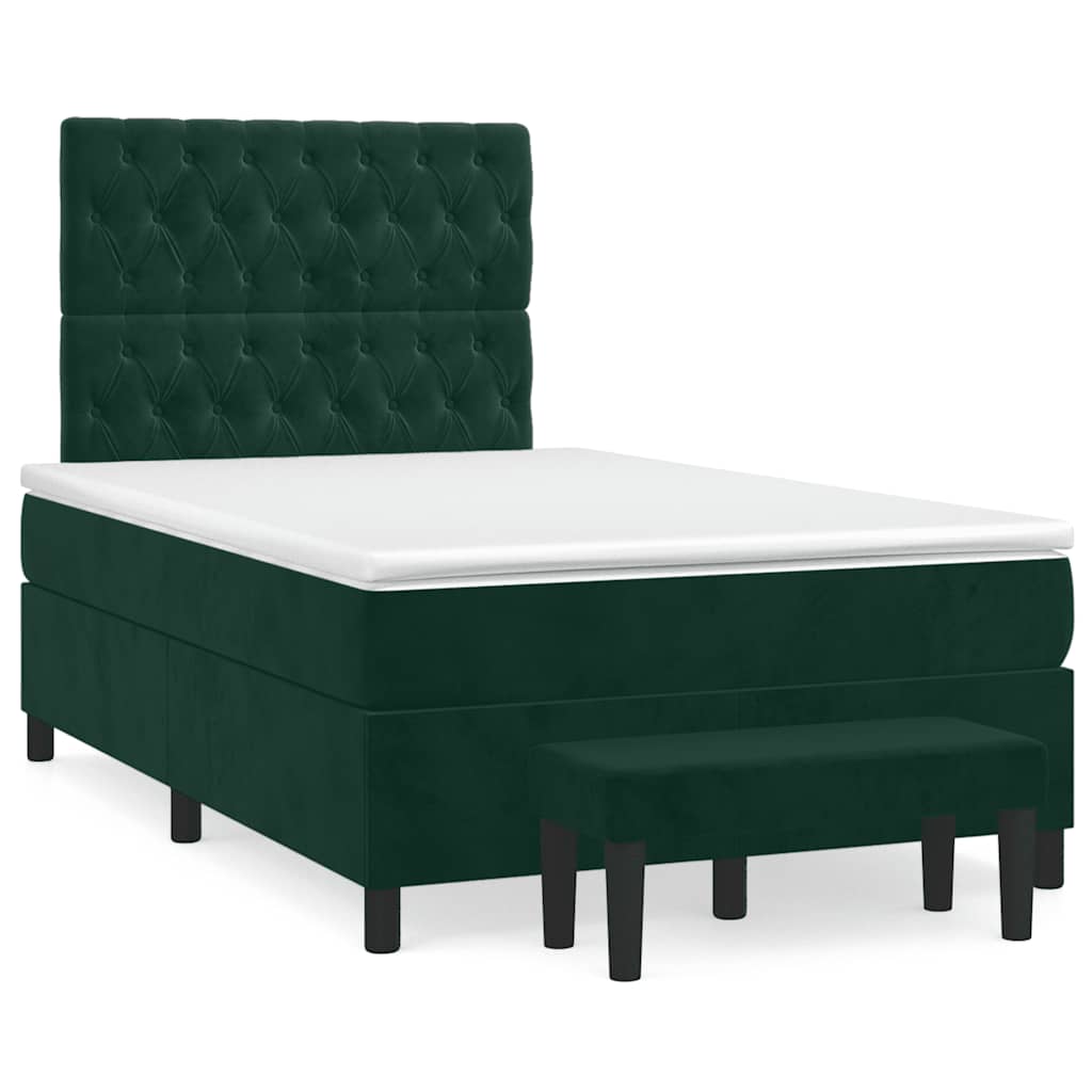 vidaXL Κρεβάτι Boxspring με Στρώμα Σκούρο Πράσινο 120x190εκ. Βελούδινο