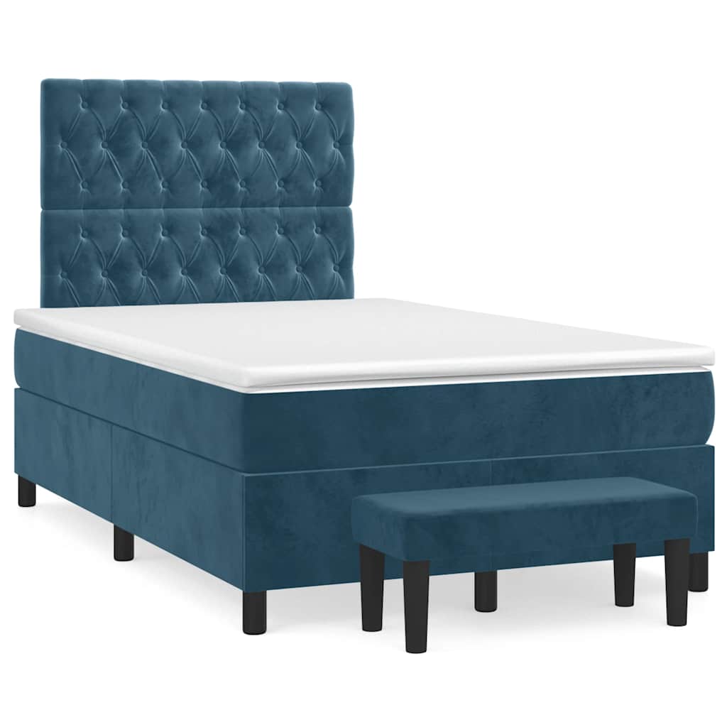 vidaXL Κρεβάτι Boxspring με Στρώμα Σκούρο Μπλε 120x190 εκ. Βελούδινο