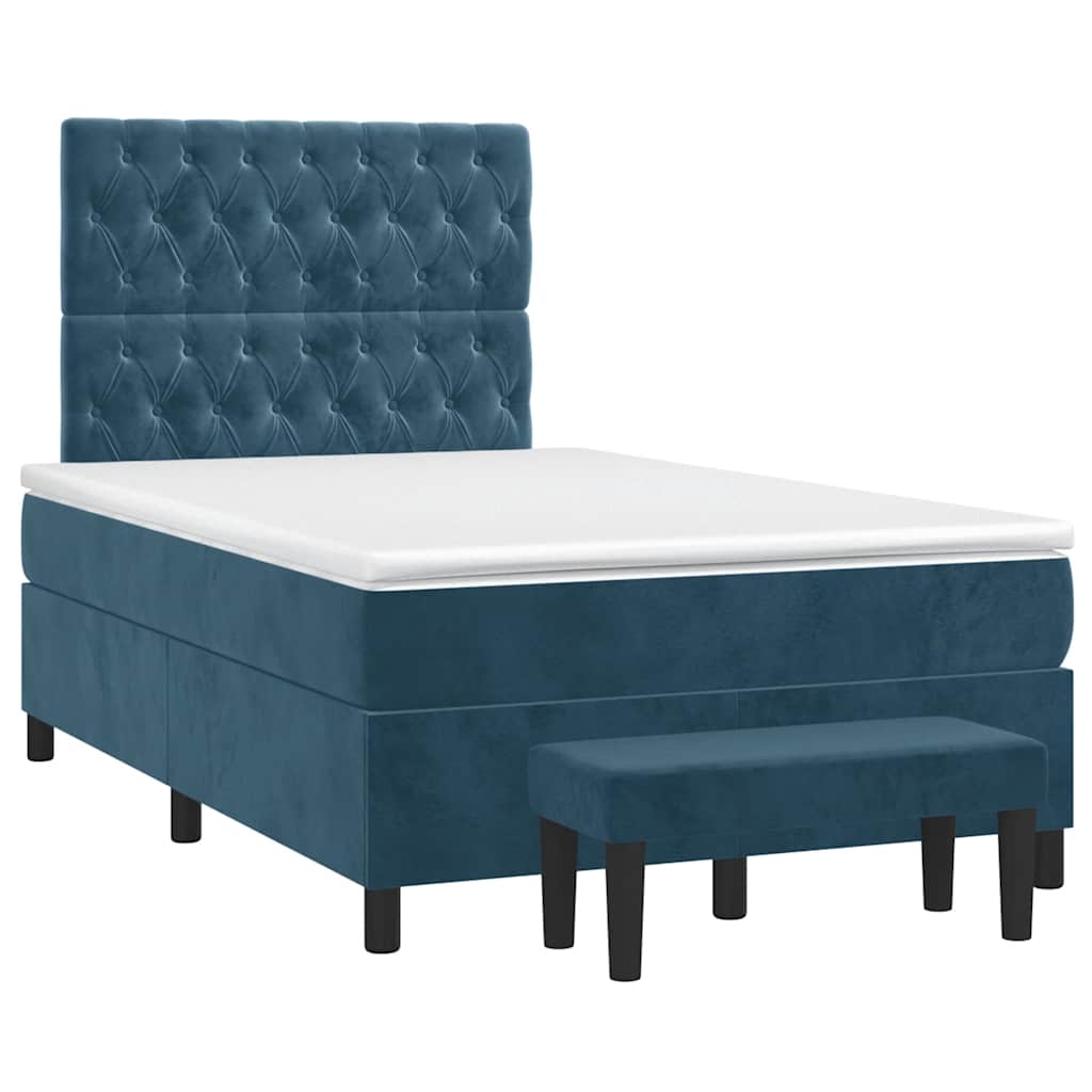 vidaXL Κρεβάτι Boxspring με Στρώμα Σκούρο Μπλε 120x190 εκ. Βελούδινο