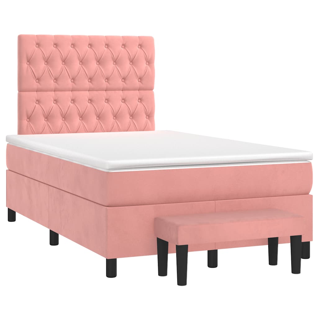 vidaXL Κρεβάτι Boxspring με Στρώμα Ροζ 120x190 εκ. Βελούδινο