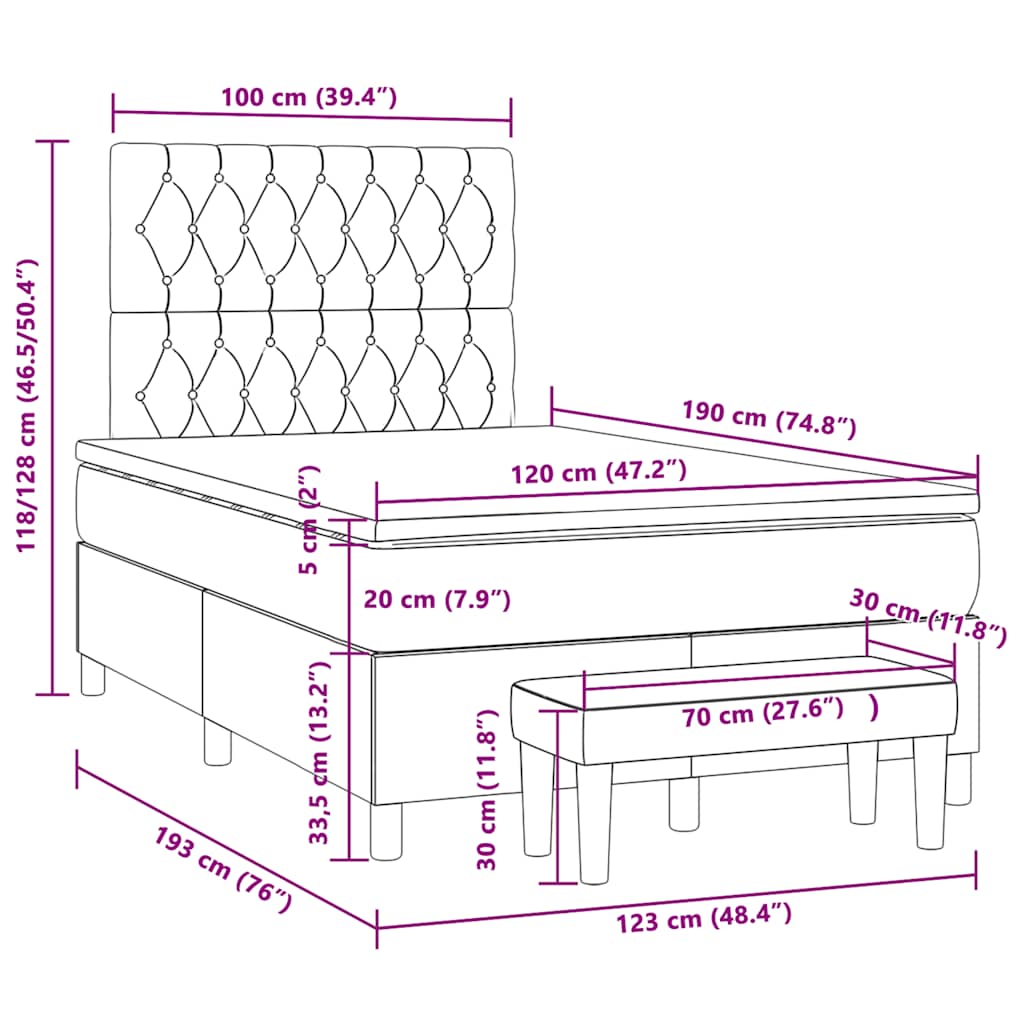 vidaXL Κρεβάτι Boxspring με Στρώμα Ροζ 120x190 εκ. Βελούδινο