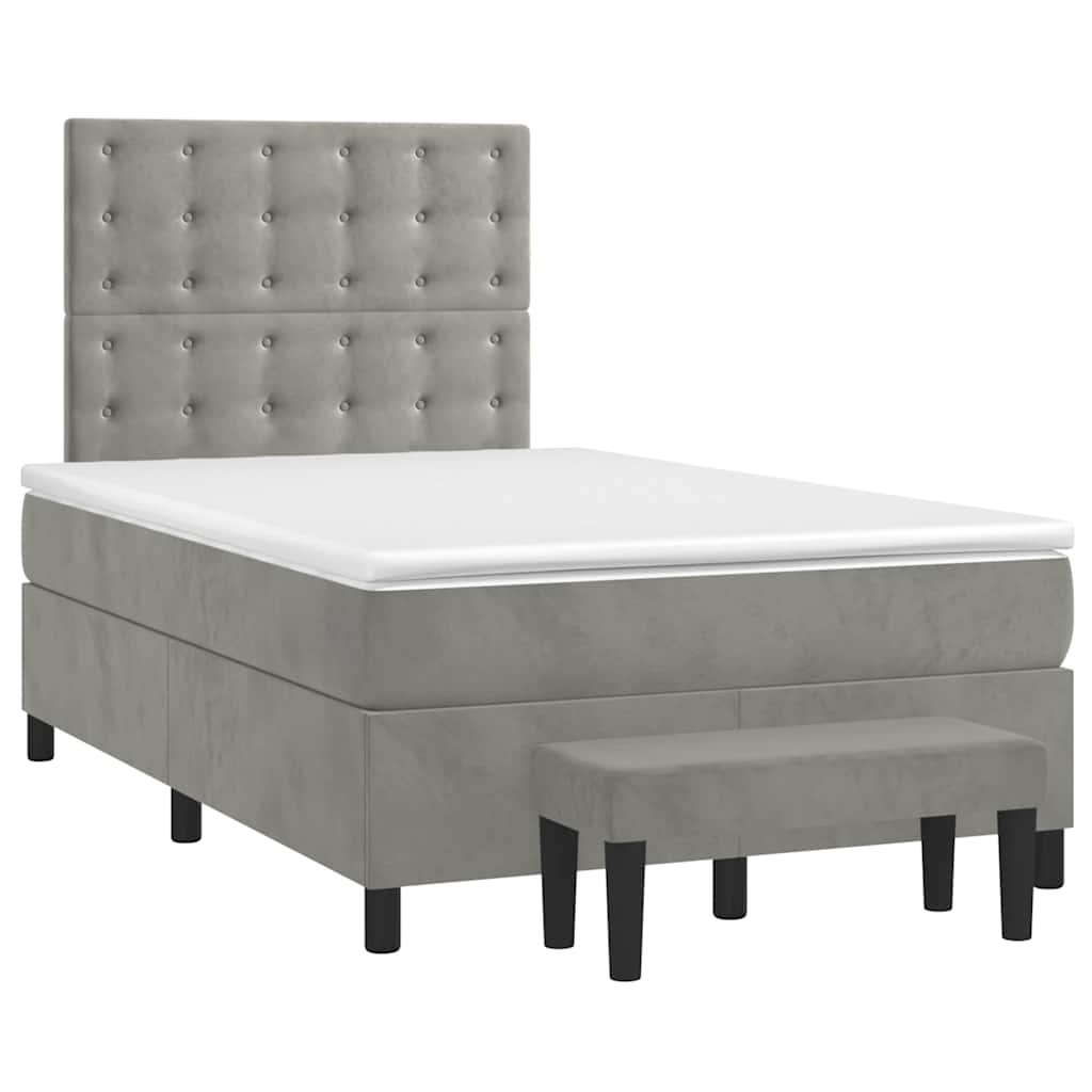 vidaXL Κρεβάτι Boxspring με Στρώμα Ανοιχτό Γκρι 120x190 εκ. Βελούδινο