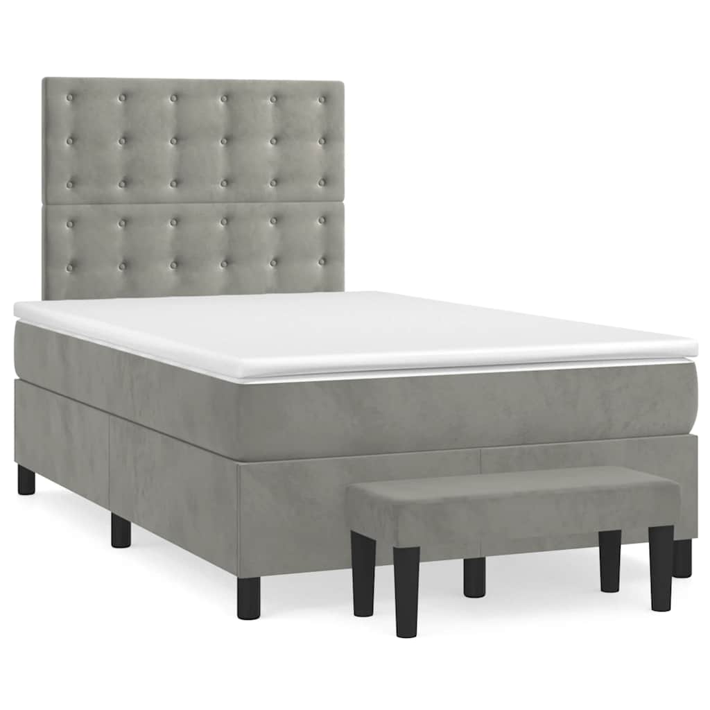 vidaXL Κρεβάτι Boxspring με Στρώμα Ανοιχτό Γκρι 120x190 εκ. Βελούδινο