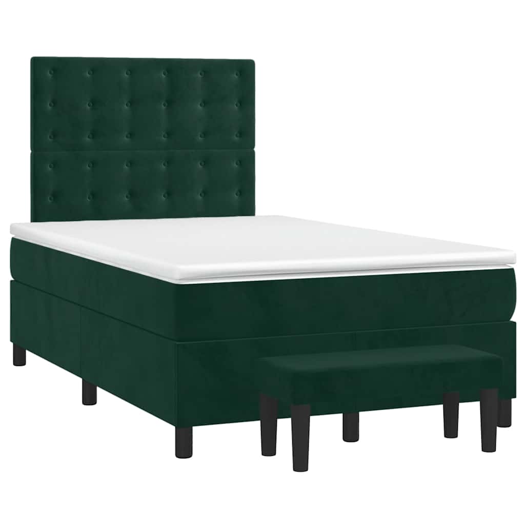 vidaXL Κρεβάτι Boxspring με Στρώμα Σκούρο Πράσινο 120x190εκ. Βελούδινο