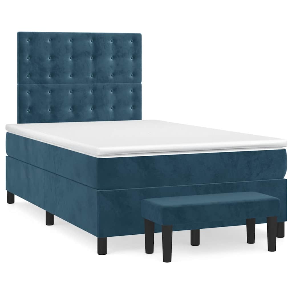 vidaXL Κρεβάτι Boxspring με Στρώμα Σκούρο Μπλε 120x190 εκ. Βελούδινο