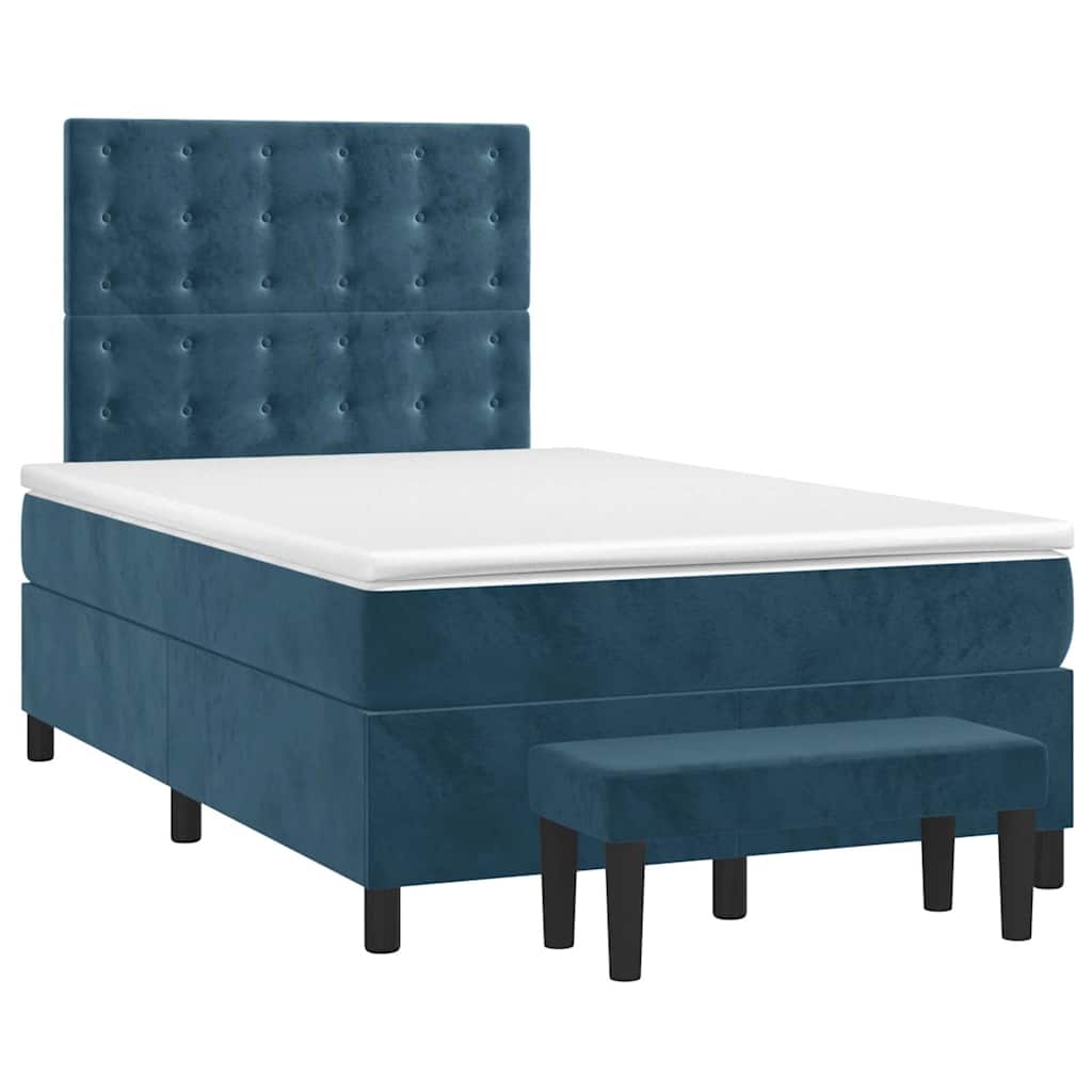 vidaXL Κρεβάτι Boxspring με Στρώμα Σκούρο Μπλε 120x190 εκ. Βελούδινο