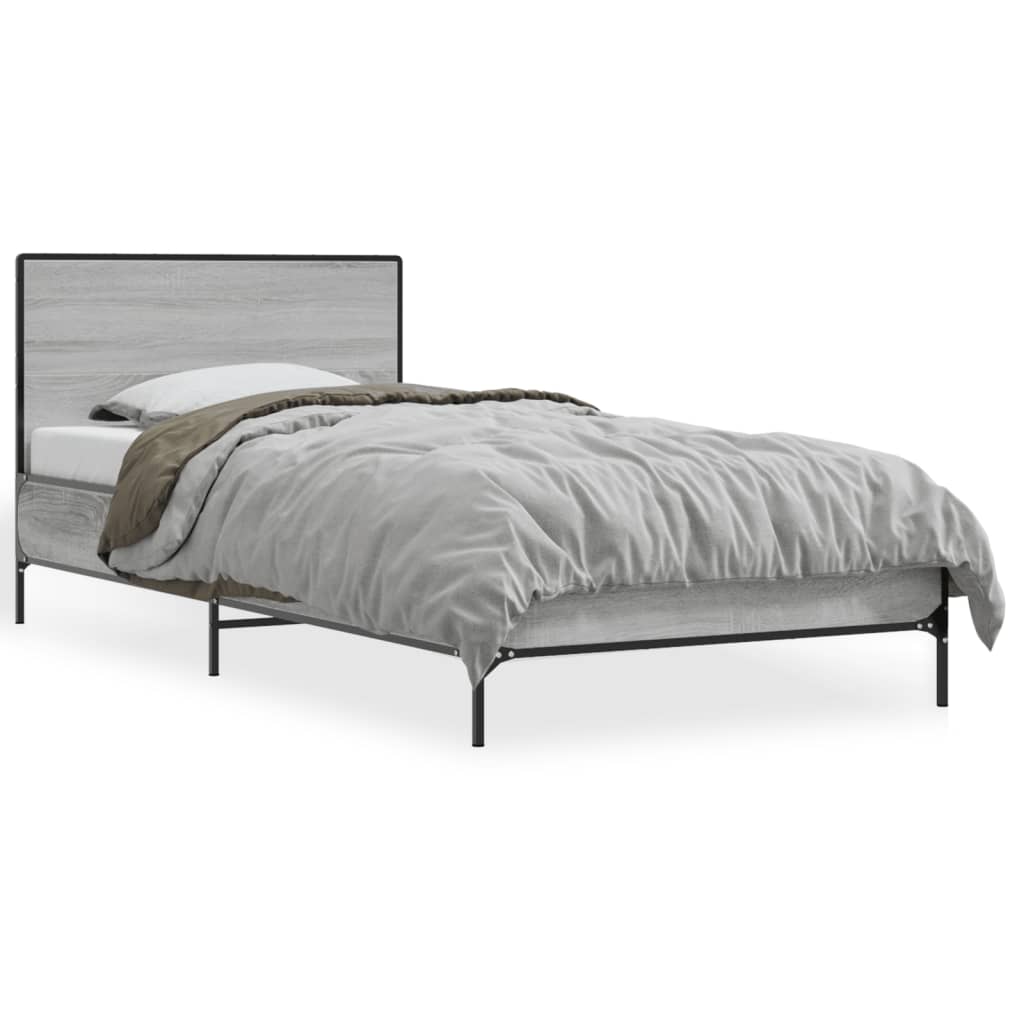 vidaXL Πλαίσιο Κρεβατιού Γκρι Sonoma 90x200 εκ. Επεξ. Ξύλο & Μέταλλο