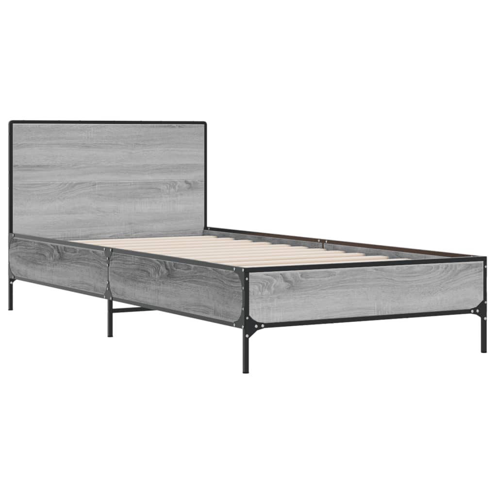 vidaXL Πλαίσιο Κρεβατιού Γκρι Sonoma 90x200 εκ. Επεξ. Ξύλο & Μέταλλο