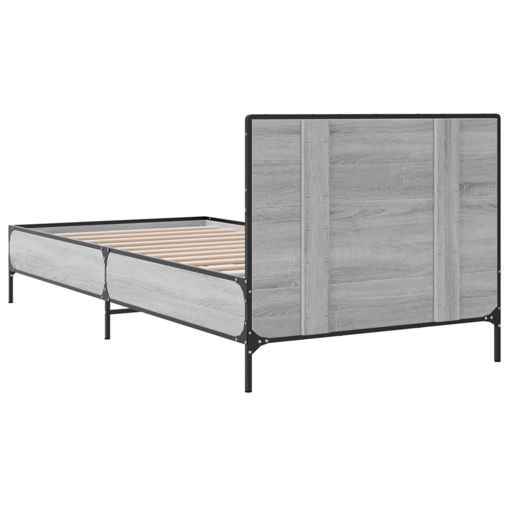 vidaXL Πλαίσιο Κρεβατιού Γκρι Sonoma 90x200 εκ. Επεξ. Ξύλο & Μέταλλο