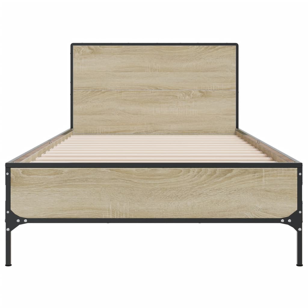 vidaXL Πλαίσιο Κρεβατιού Sonoma Δρυς 75 x 190 εκ. Επεξ. Ξύλο & Μέταλλο