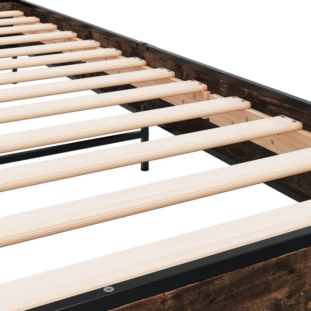 vidaXL Πλαίσιο Κρεβατιού Καπνιστή Δρυς 90 x 190εκ. Επεξ.Ξύλο & Μέταλλο