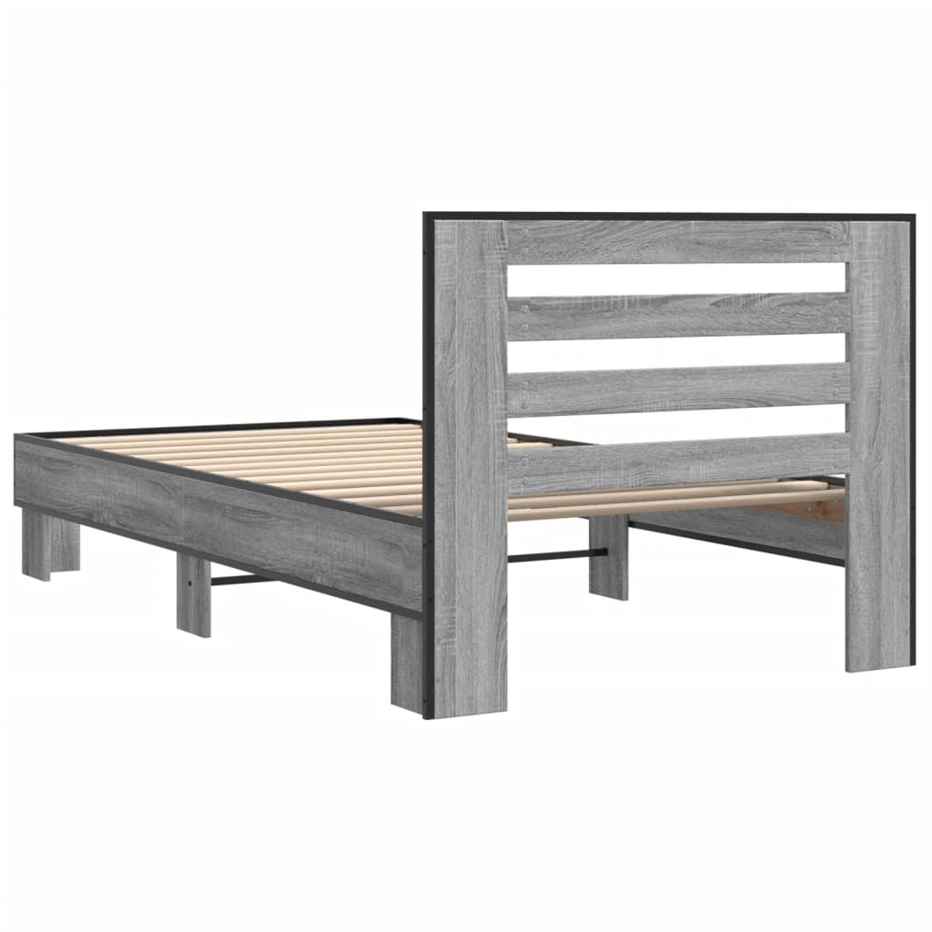 vidaXL Πλαίσιο Κρεβατιού Γκρι Sonoma 75x190 εκ. Επεξ. Ξύλο & Μέταλλο
