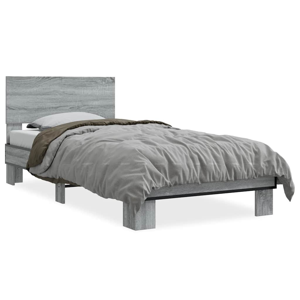 vidaXL Πλαίσιο Κρεβατιού Γκρι Sonoma 75x190 εκ. Επεξ. Ξύλο & Μέταλλο
