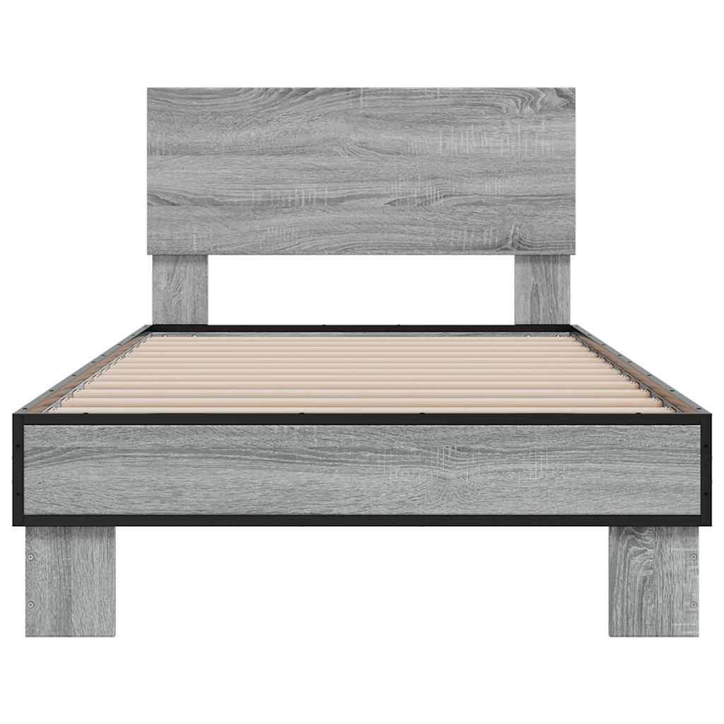 vidaXL Πλαίσιο Κρεβατιού Γκρι Sonoma 75x190 εκ. Επεξ. Ξύλο & Μέταλλο