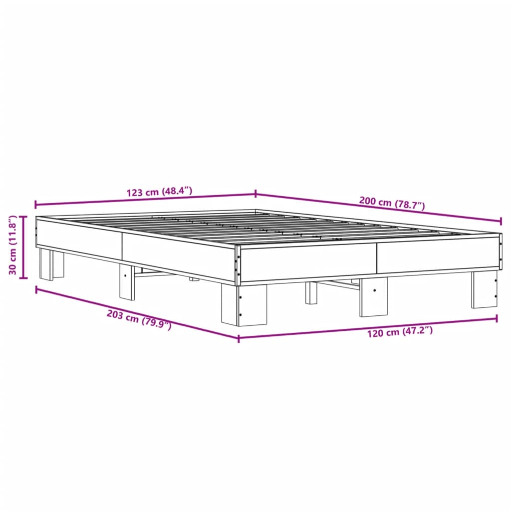 vidaXL Πλαίσιο Κρεβατιού Καφέ Δρυς 120x200 εκ. Επεξ. Ξύλο & Μέταλλο