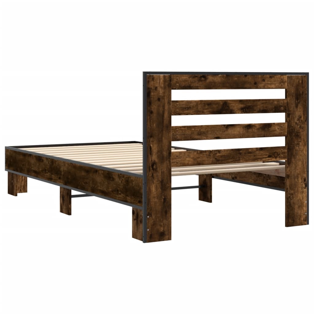 vidaXL Πλαίσιο Κρεβατιού Καπνιστή Δρυς 90 x 190εκ. Επεξ.Ξύλο & Μέταλλο