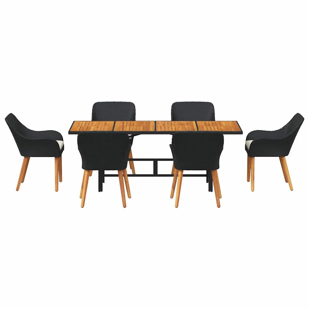 vidaXL Συνόλο Τραπεζαρίας Κήπου 7 Τεμάχια Μαύρο Συνθετικό Ρατάν