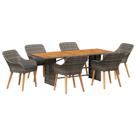 vidaXL Σέτ φαγητού για κήπο με μαξιλάρι 7 pcs Γκρι συνθετικό ρατάν