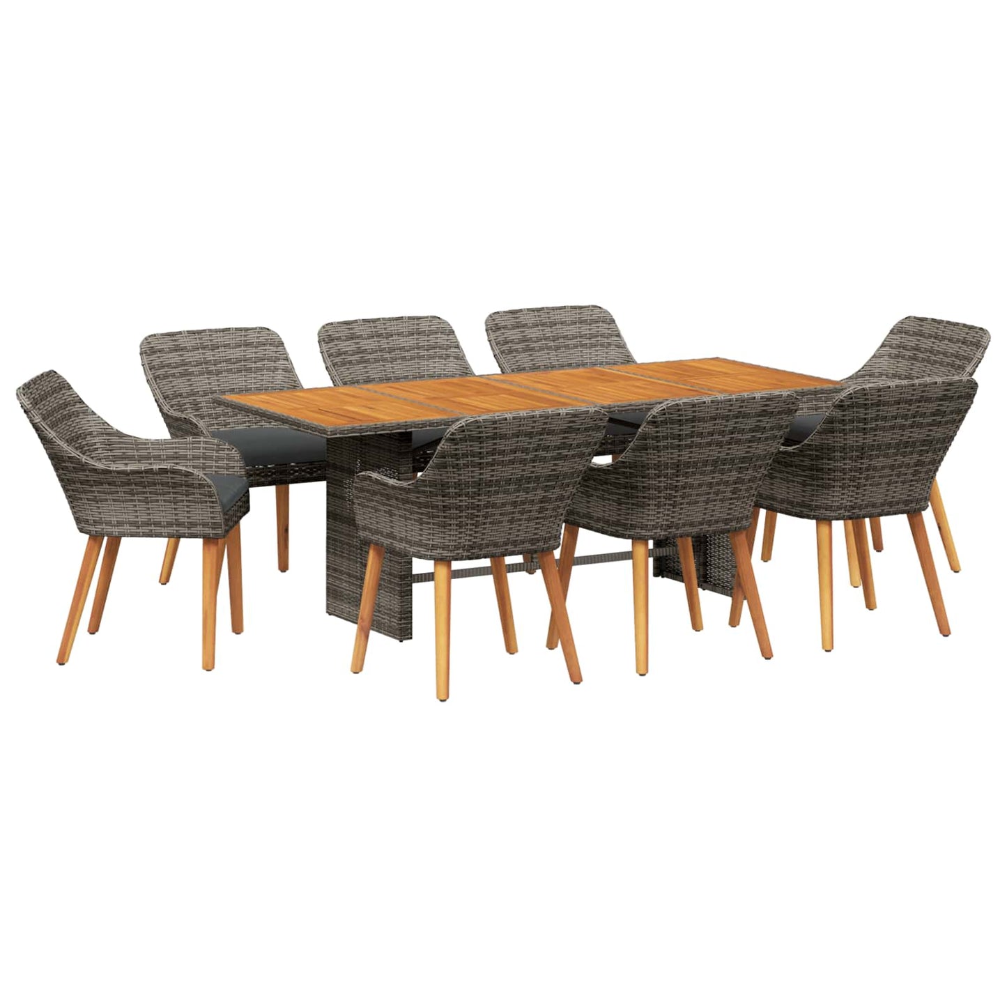vidaXL Σέτ φαγητού για κήπο με μαξιλάρι 9 pcs Γκρι συνθετικό ρατάν