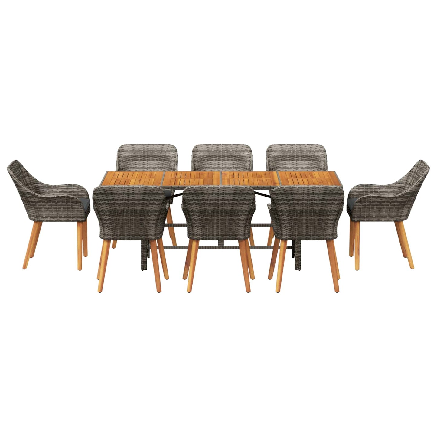 vidaXL Σέτ φαγητού για κήπο με μαξιλάρι 9 pcs Γκρι συνθετικό ρατάν