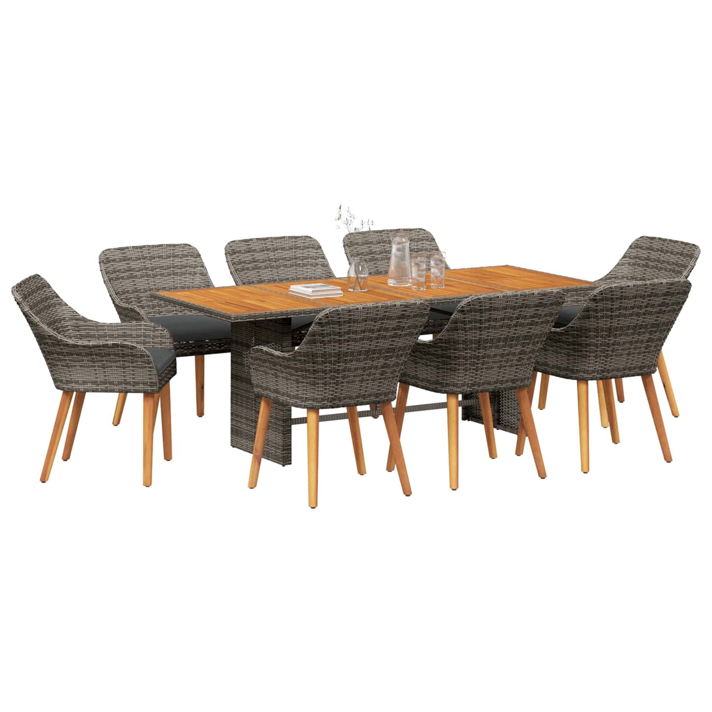 vidaXL Σέτ φαγητού για κήπο με μαξιλάρι 9 pcs Γκρι συνθετικό ρατάν