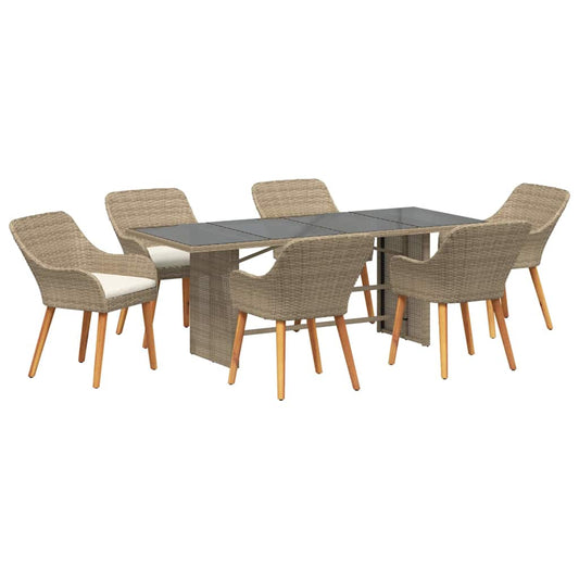 vidaXL Σέτ φαγητού για κήπο με μαξιλάρι 7 pcs Μπεζ συνθετικό ρατάν