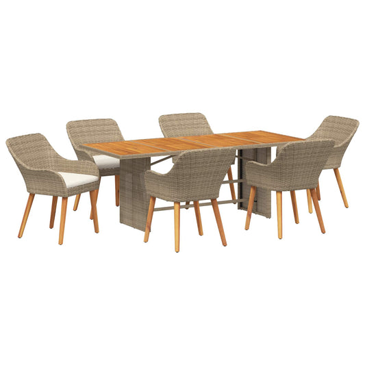 vidaXL Σέτ φαγητού για κήπο με μαξιλάρι 7 pcs Μπεζ συνθετικό ρατάν