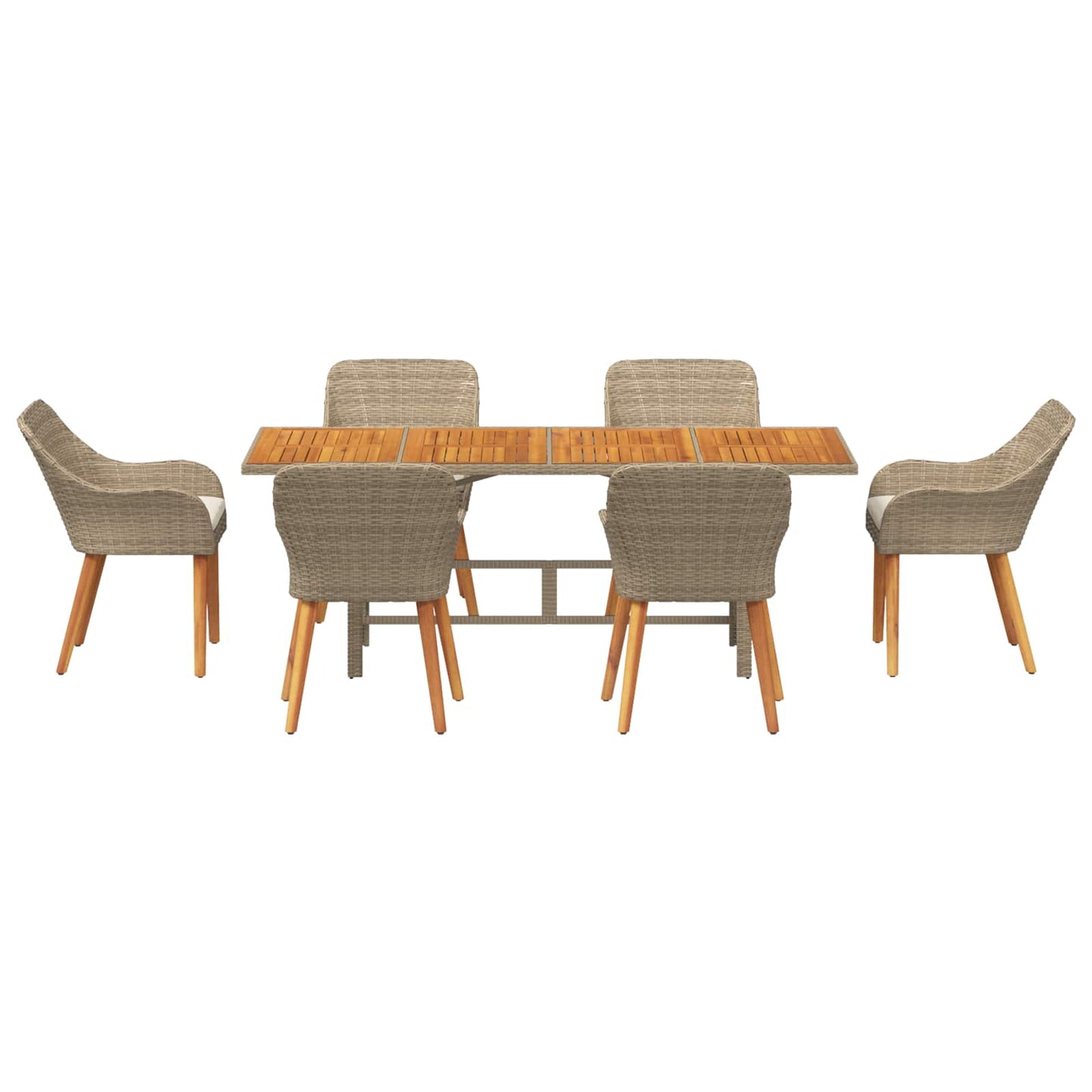 vidaXL Σέτ φαγητού για κήπο με μαξιλάρι 7 pcs Μπεζ συνθετικό ρατάν