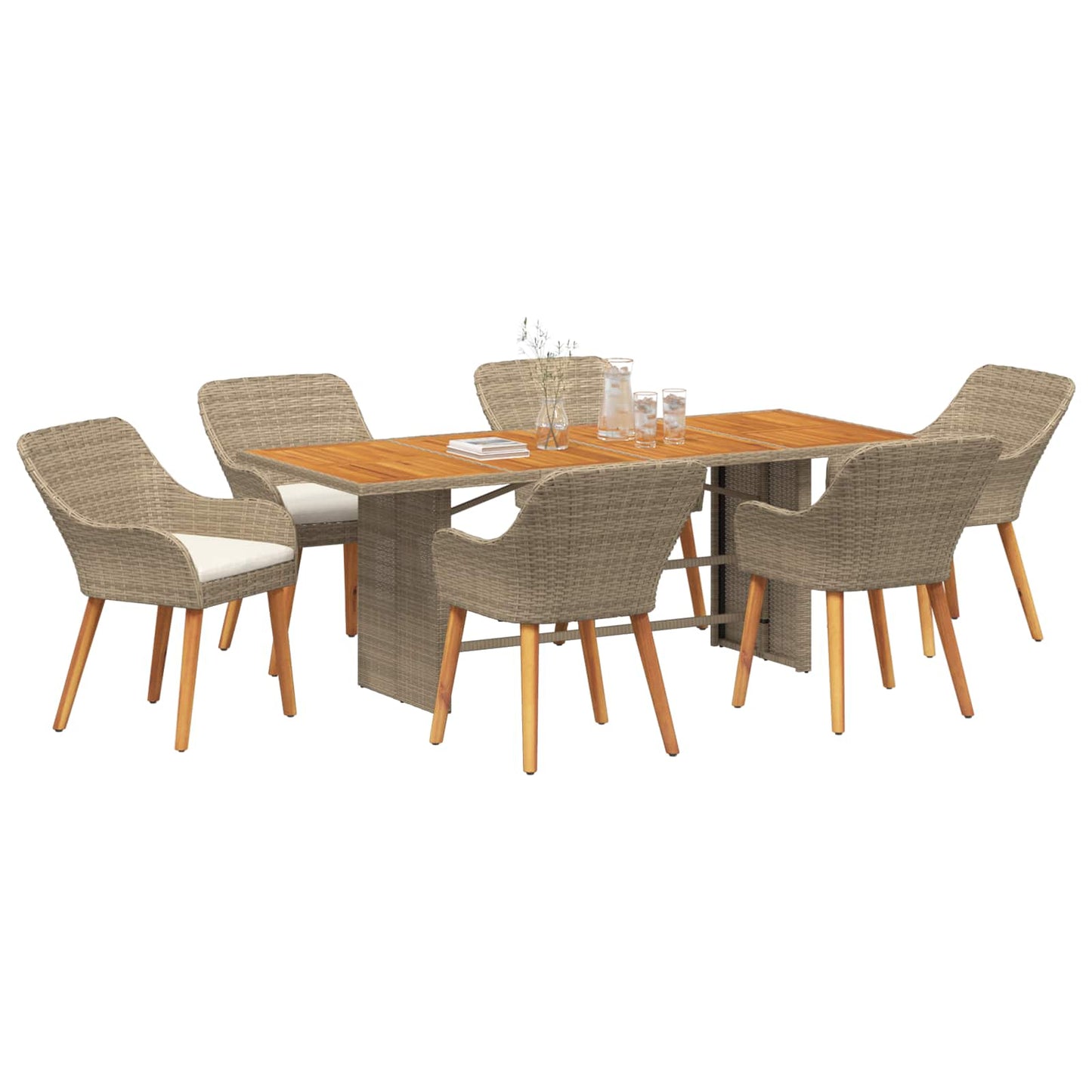 vidaXL Σέτ φαγητού για κήπο με μαξιλάρι 7 pcs Μπεζ συνθετικό ρατάν