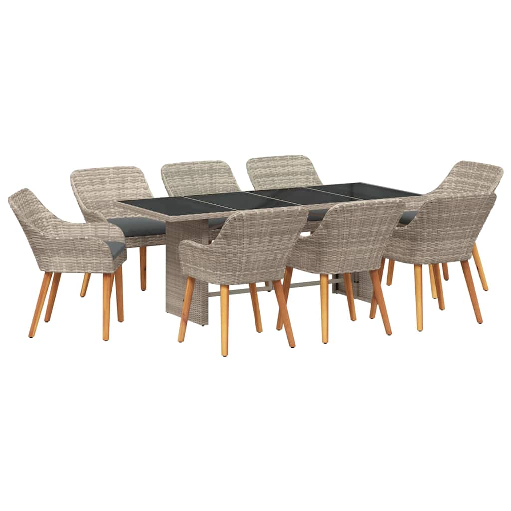 vidaXL Σέτ φαγητού για κήπο 9 pcs Ανοιχτό γκρι συνθετικό ρατάν