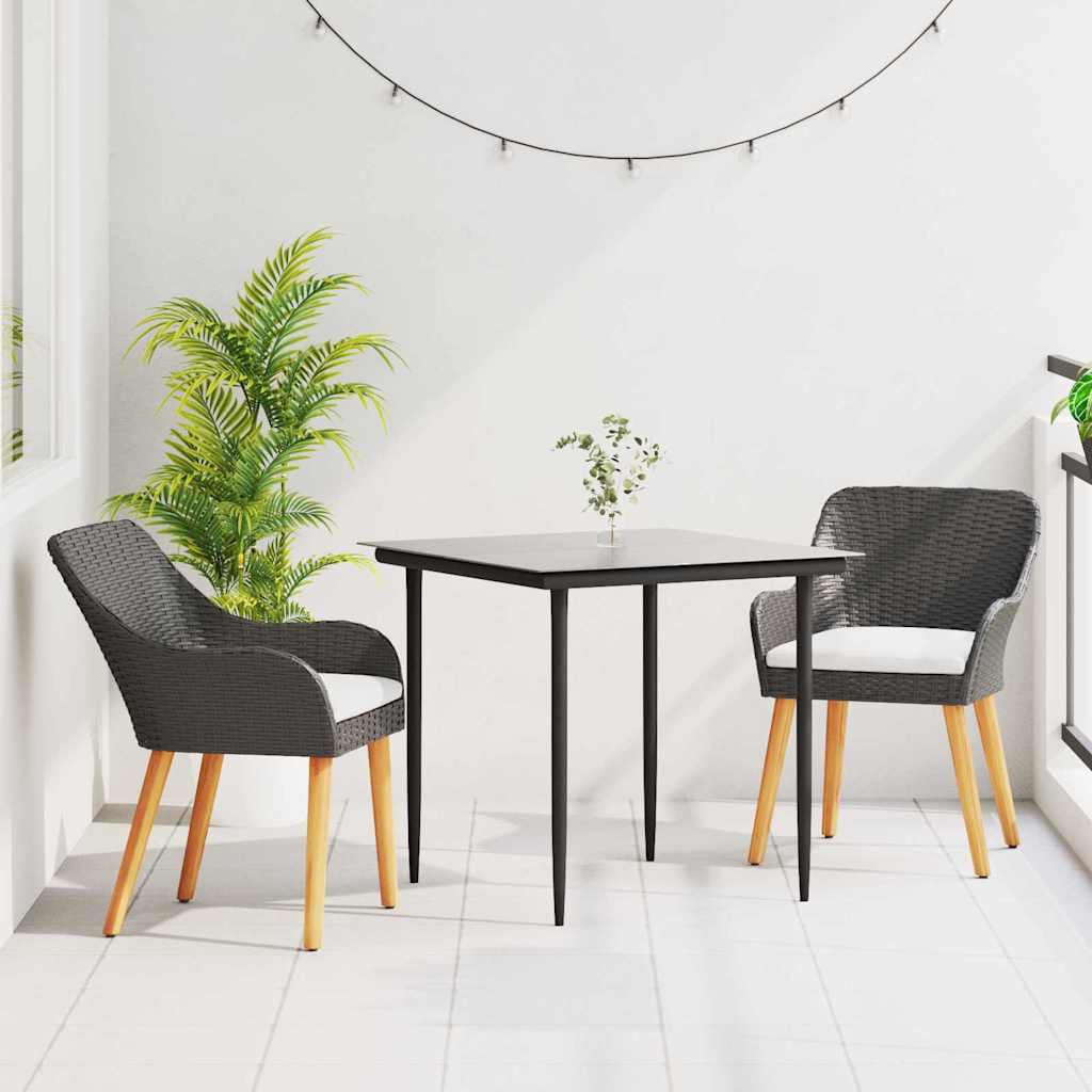 vidaXL Σέτ φαγητού για κήπο με μαξιλάρι 3 pcs Μαύρο συνθετικό ρατάν