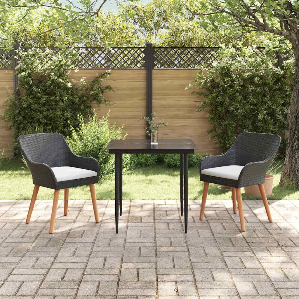 vidaXL Σέτ φαγητού για κήπο με μαξιλάρι 3 pcs Μαύρο συνθετικό ρατάν