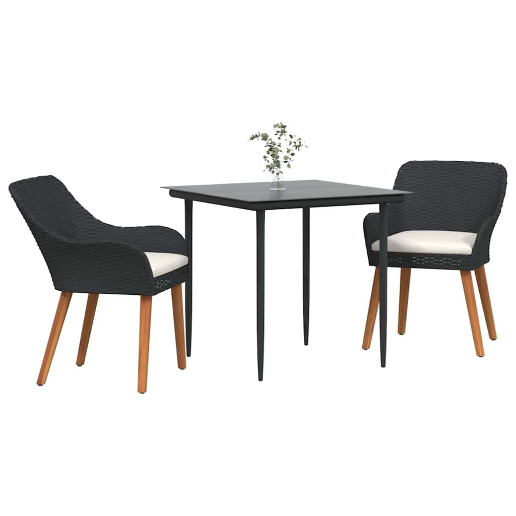 vidaXL Σέτ φαγητού για κήπο με μαξιλάρι 3 pcs Μαύρο συνθετικό ρατάν