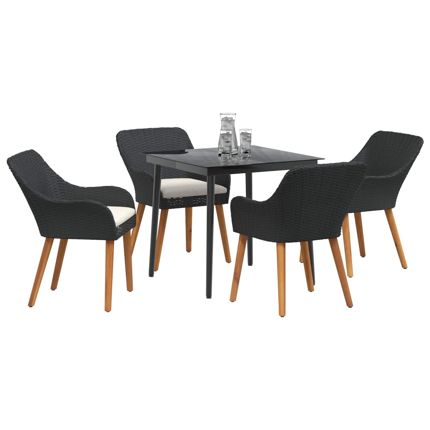 vidaXL Σέτ φαγητού για κήπο με μαξιλάρι 5 pcs Μαύρο συνθετικό ρατάν