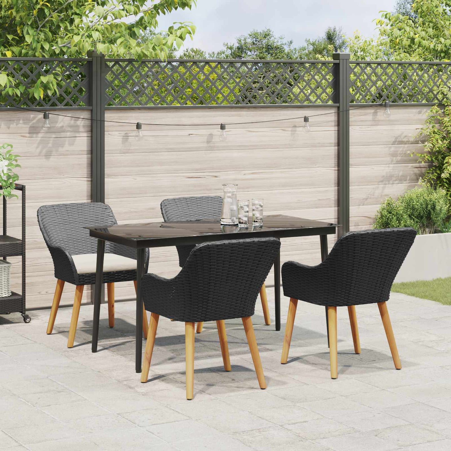 vidaXL Σέτ φαγητού για κήπο με μαξιλάρι 5 pcs Μαύρο συνθετικό ρατάν