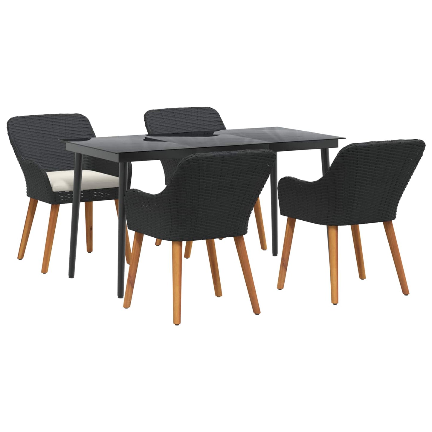 vidaXL Σέτ φαγητού για κήπο με μαξιλάρι 5 pcs Μαύρο συνθετικό ρατάν