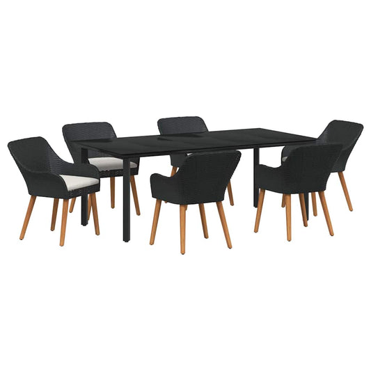 vidaXL Σετ Τραπεζαρίας 7 τεμαχίων Μαύρο Πολυ Ράτταν