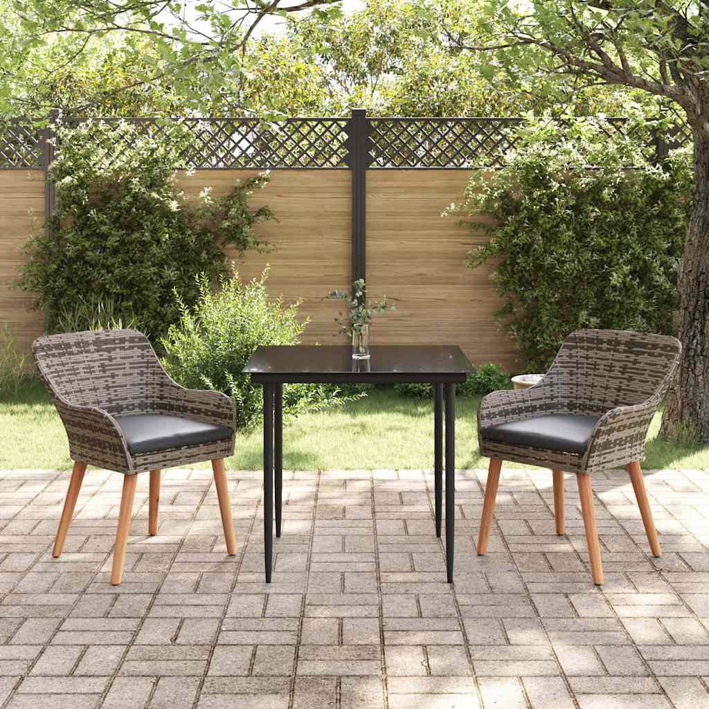 vidaXL Σέτ φαγητού για κήπο με μαξιλάρι 3 pcs Γκρι συνθετικό ρατάν