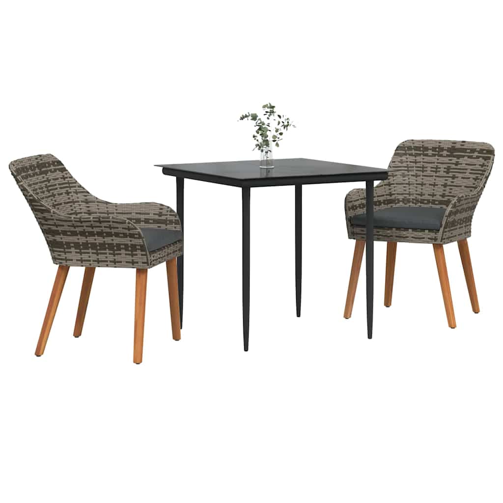 vidaXL Σέτ φαγητού για κήπο με μαξιλάρι 3 pcs Γκρι συνθετικό ρατάν