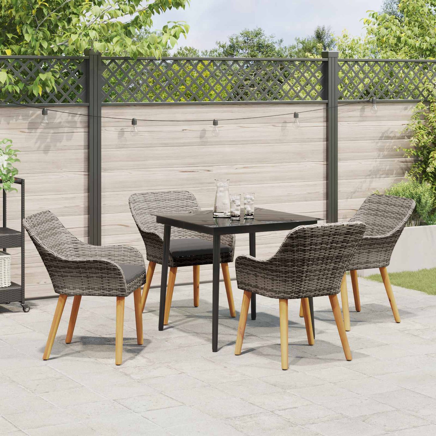 vidaXL Σέτ φαγητού για κήπο με μαξιλάρι 5 pcs Γκρι συνθετικό ρατάν