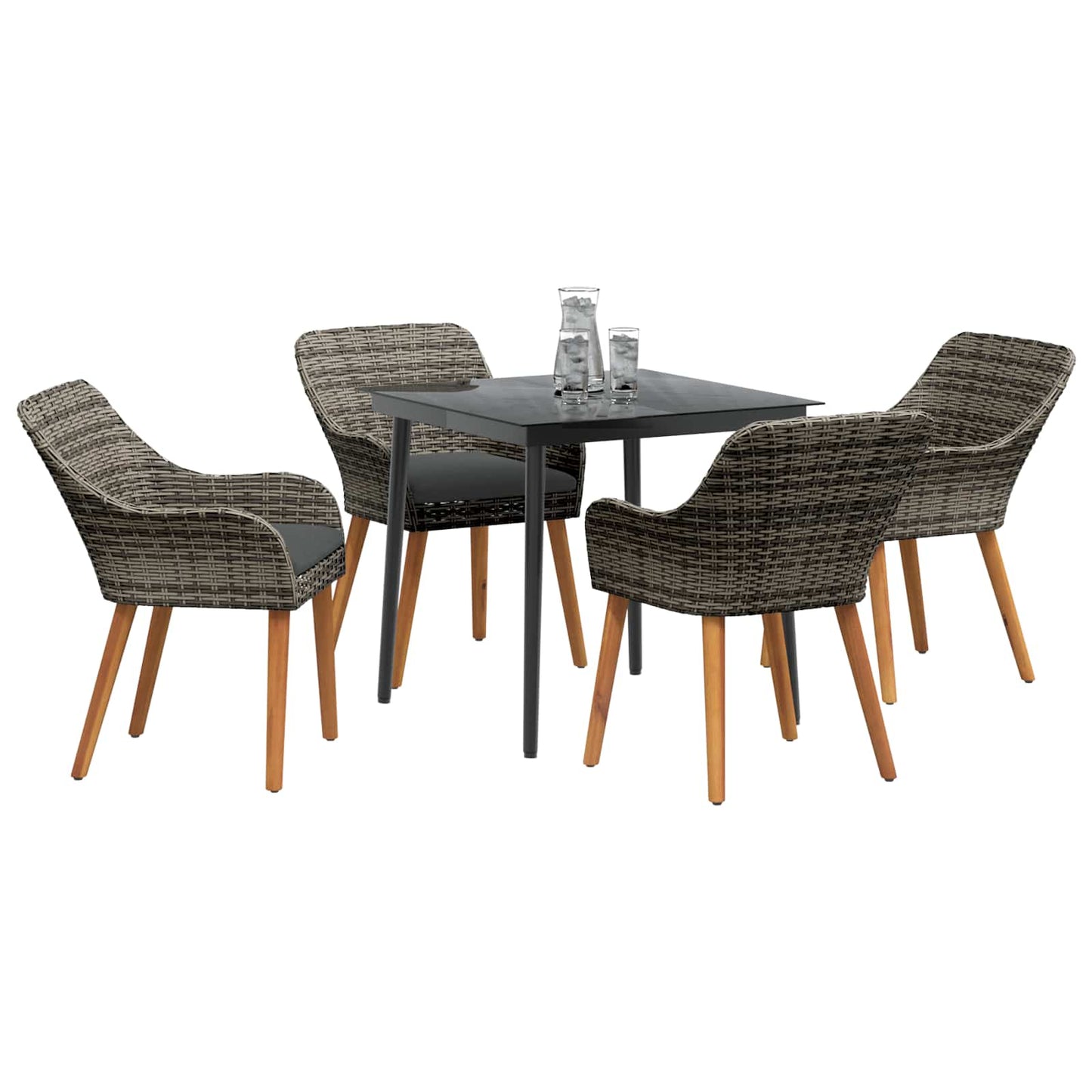 vidaXL Σέτ φαγητού για κήπο με μαξιλάρι 5 pcs Γκρι συνθετικό ρατάν