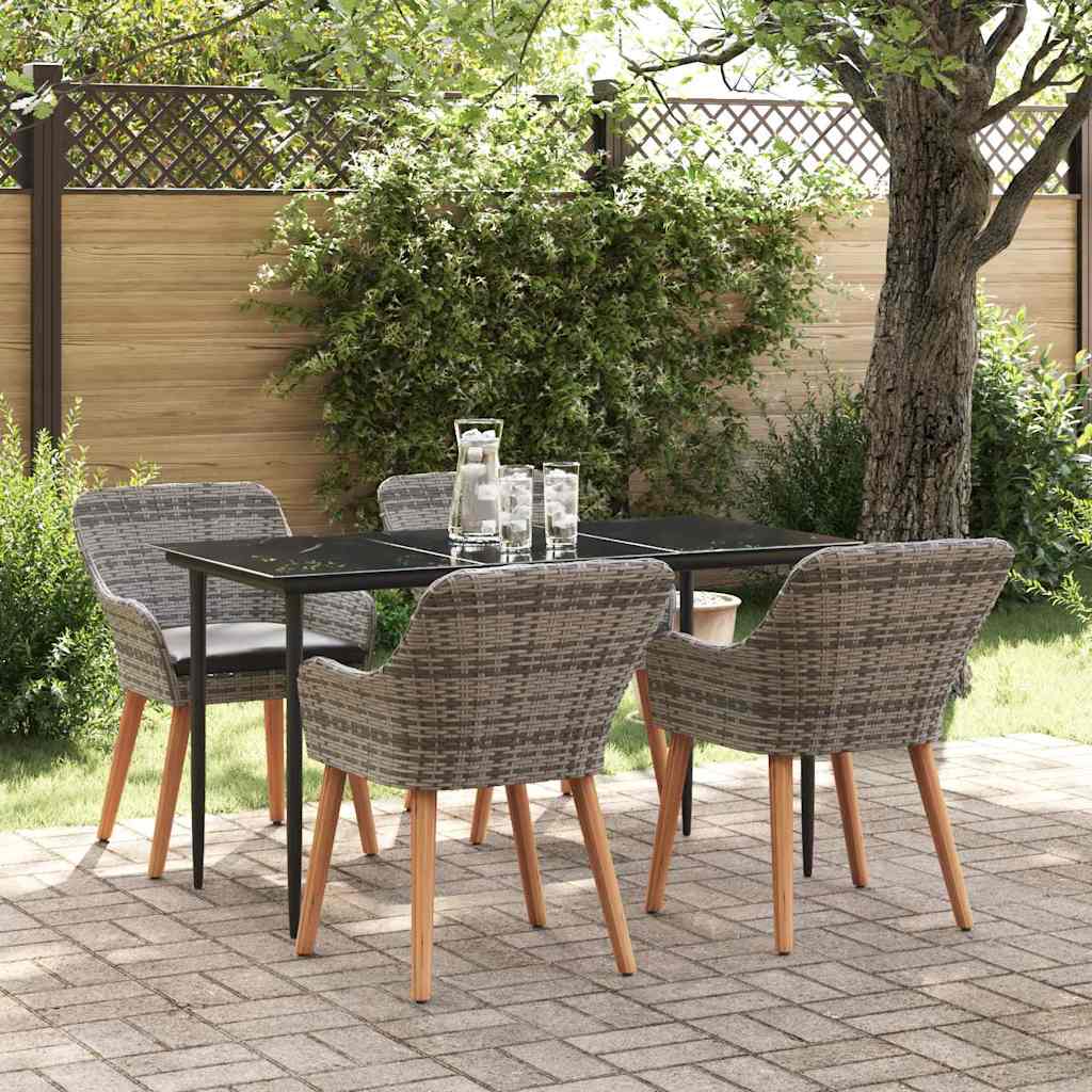 vidaXL Σέτ φαγητού για κήπο με μαξιλάρι 5 pcs Γκρι συνθετικό ρατάν